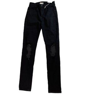 NWT Sneak Peek Womens Jeans Skinny Leg Distressed Mid Rise Black Size W27